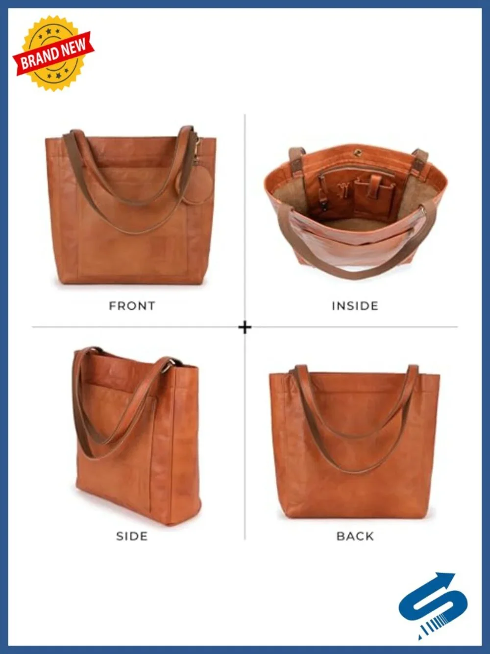 Genuine Leather Tote Bag for Women Large Handbag Detachable Pouch Fits 13
